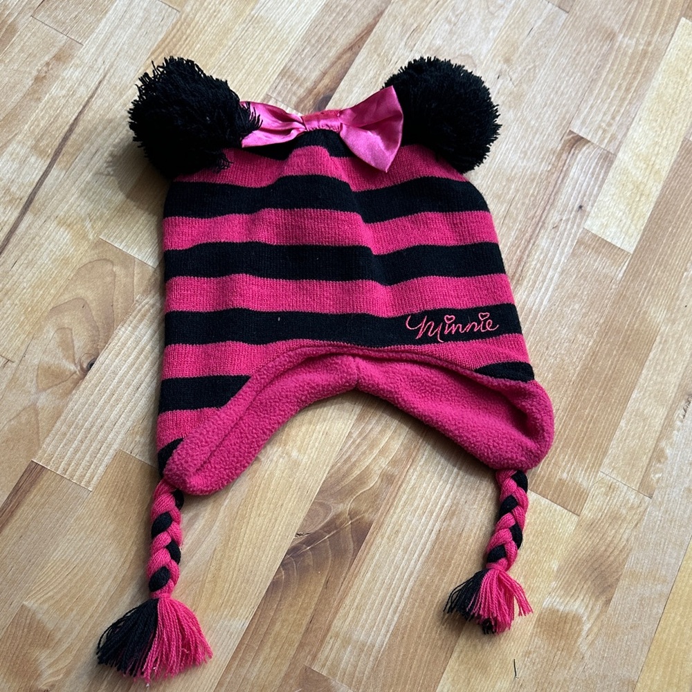 Minnie Mouse Pink and Black Striped Beanie